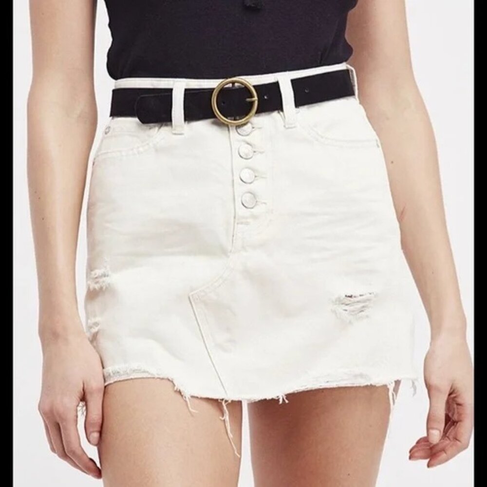 Free People White Denim Button Up Skirt - EUC